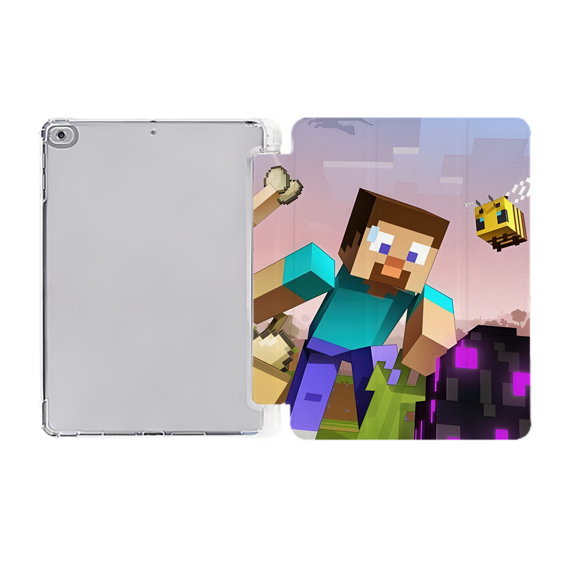 （画像用） マインクラフト ブロックの世界 Minecraft MC Block world IPad ケース ペン収納付き 三つ折りスタンド PUレザー×シリコン 対応機種9.5/10.5/10.9インチ